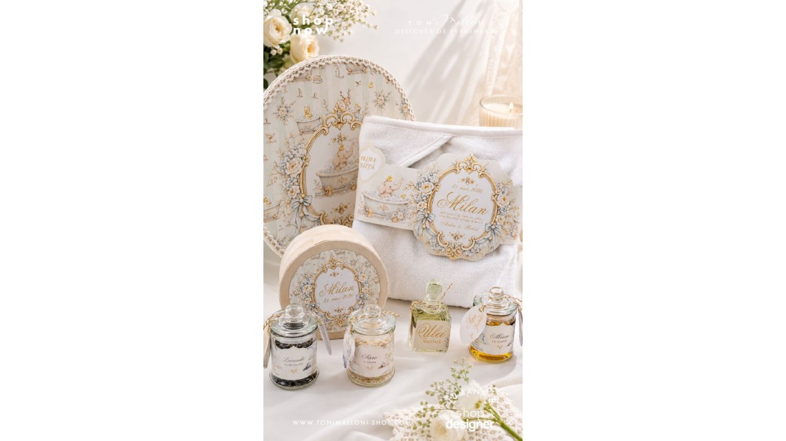 Set Prima Băiță după Botez cu Nașii pentru baieti cu elefant Atelier Paris 4